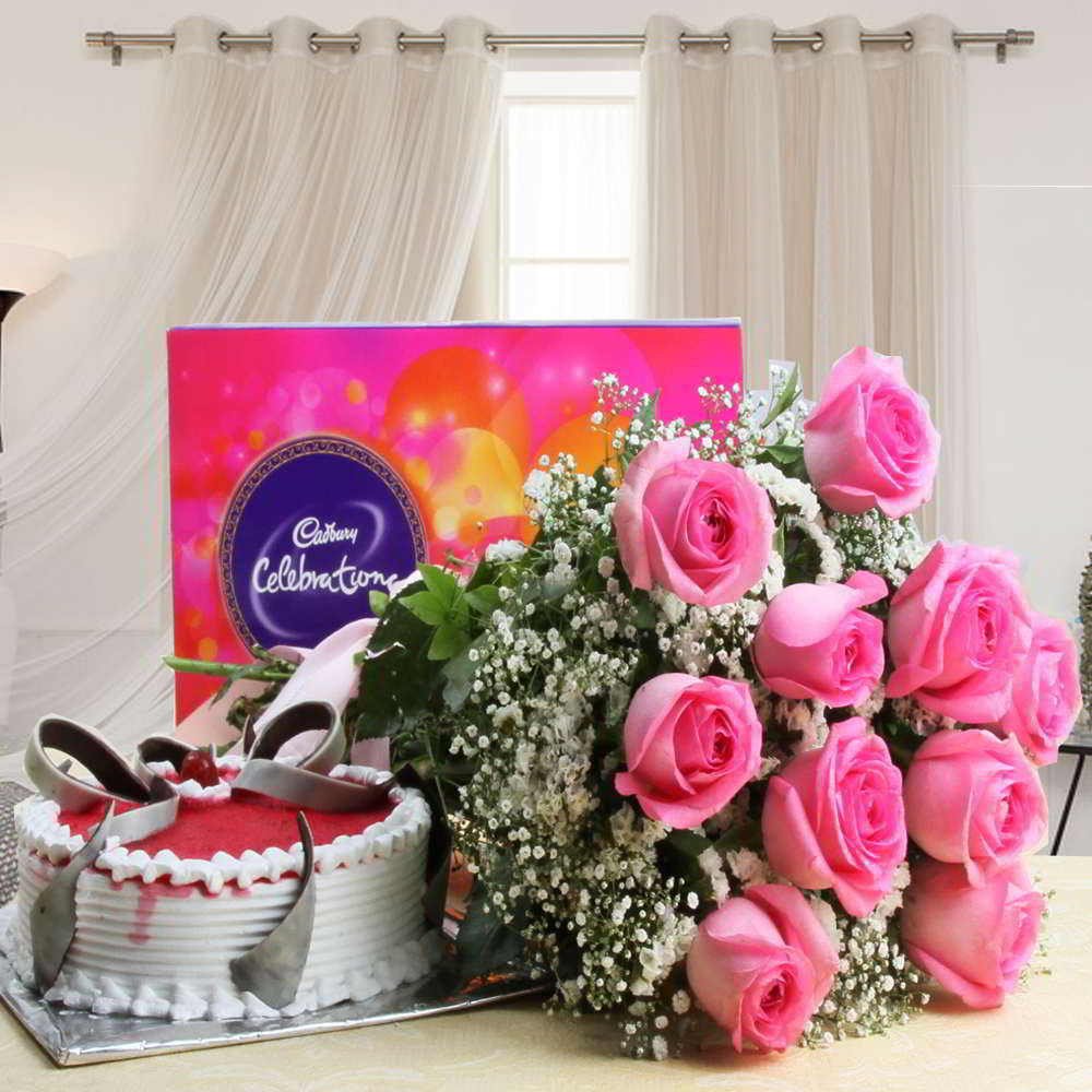 Best Mother’s Day Gift Combo – Pink Roses, Cake & Chocolate with Same-Day Delivery in Burdwan