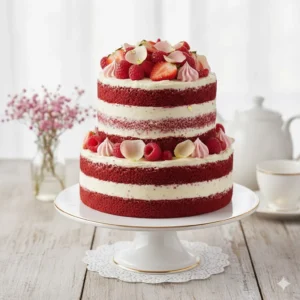 Two Tier Red Velvet Cake Delivery in Burdwan | Premium Designer Celebration Cake