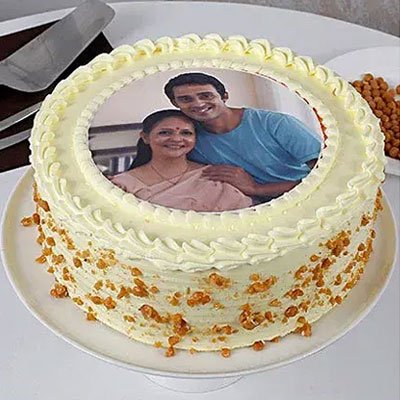 Personalized Butterscotch Photo Round Cake